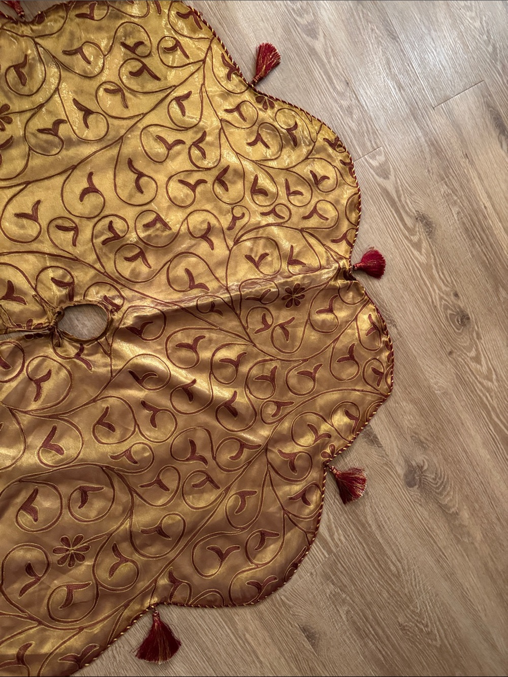 Gold and Burgundy Quilted Tree Skirt with Tassels - Picture 10 of 11
